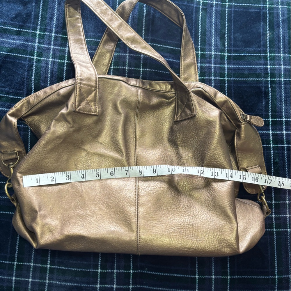 Y2k Billabong gold\bronze leather duffle bag purse w/anchor patterned interior - Picture 4 of 8